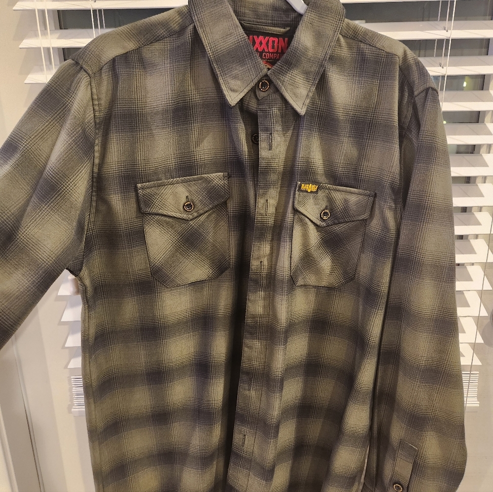 DIXXON Men's Black and Army Green Plaid Shirt